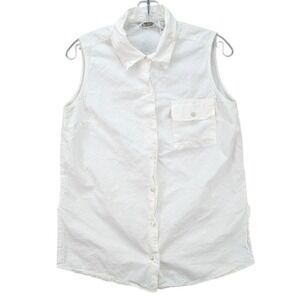 Stephanie Rogers Top Womens White Sleeveless Blouse Button Up Cotton Preppy Sz M